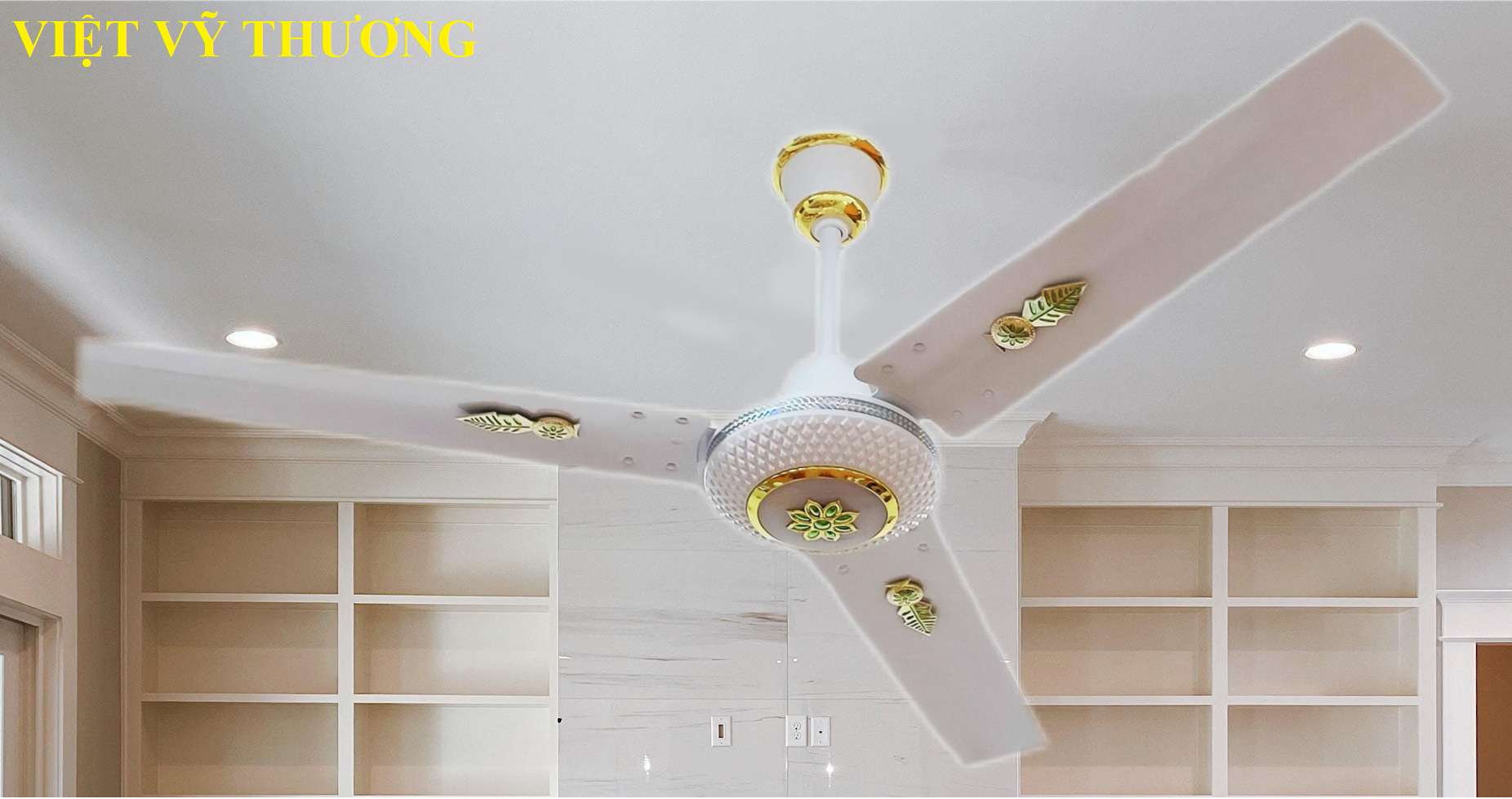 quạt trần solar DC 12v trang trí có đèn 1400mm kèm hộp số và khiển xa