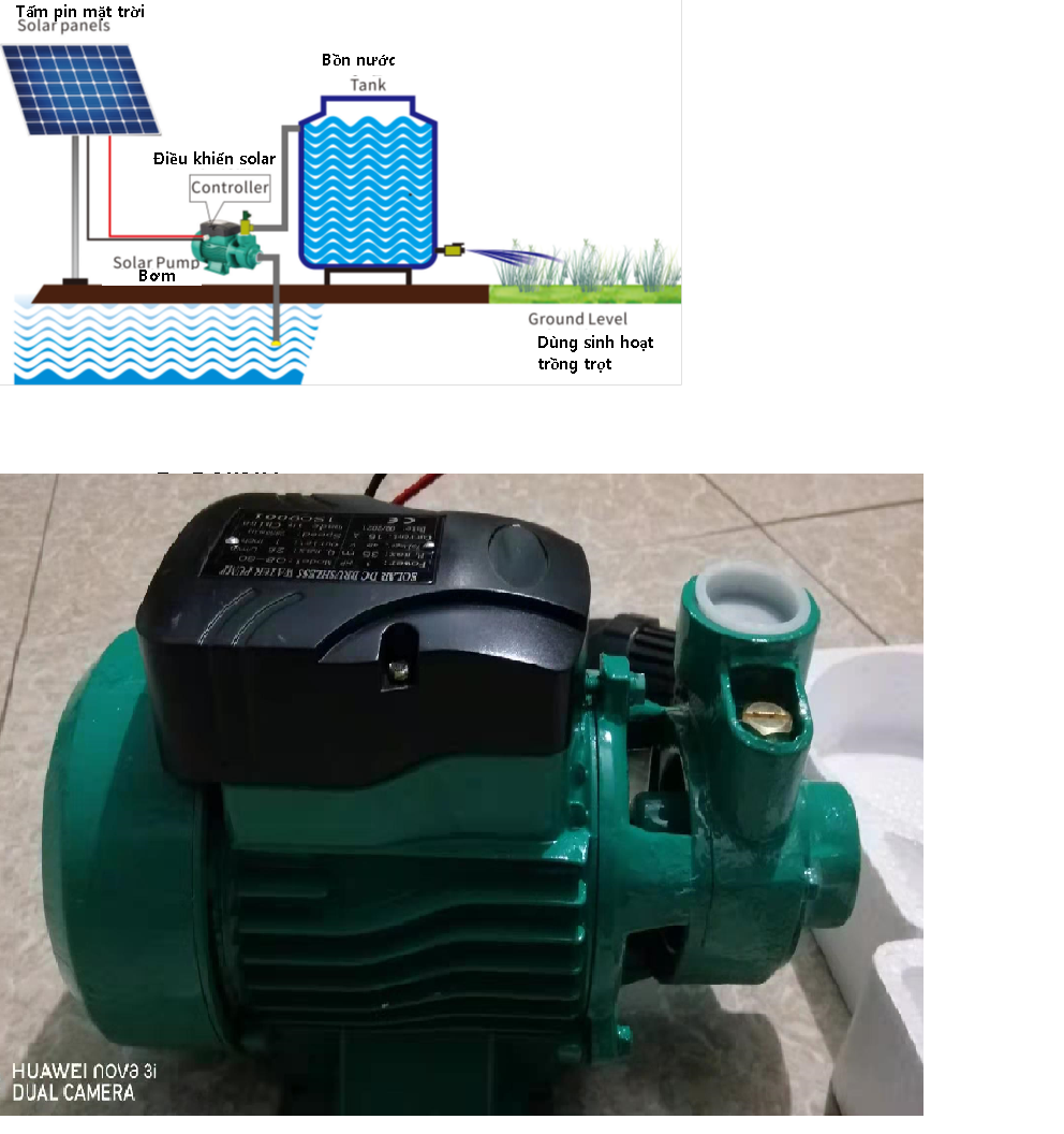 Bơm năng lượng mặt trời SOLAR DC 12v, 24v 48v 1.5m3